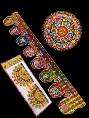 Shubh Labh Toran & 3D Rangoli Set - Metallic Pack of 3 for Diwali, Puja & Festivals | Vibrant Door Decor