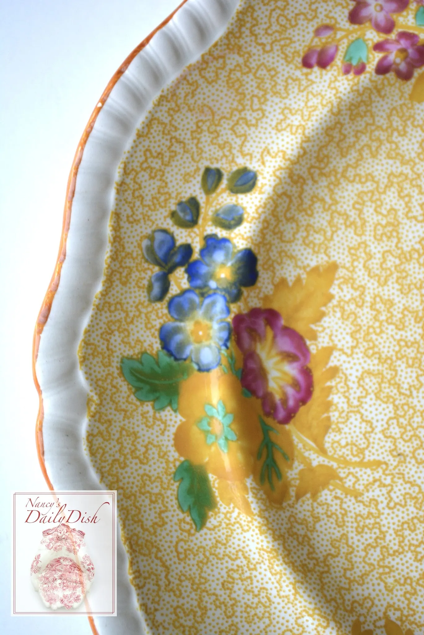 Spode Copeland Yellow Transferware Polychrome Flowers Charger or Dinner Plate