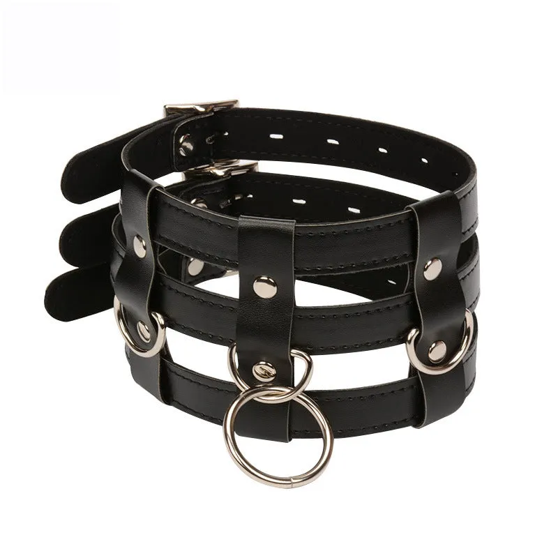 'The Triple Threat' Faux Leather Collar and Lead Ring