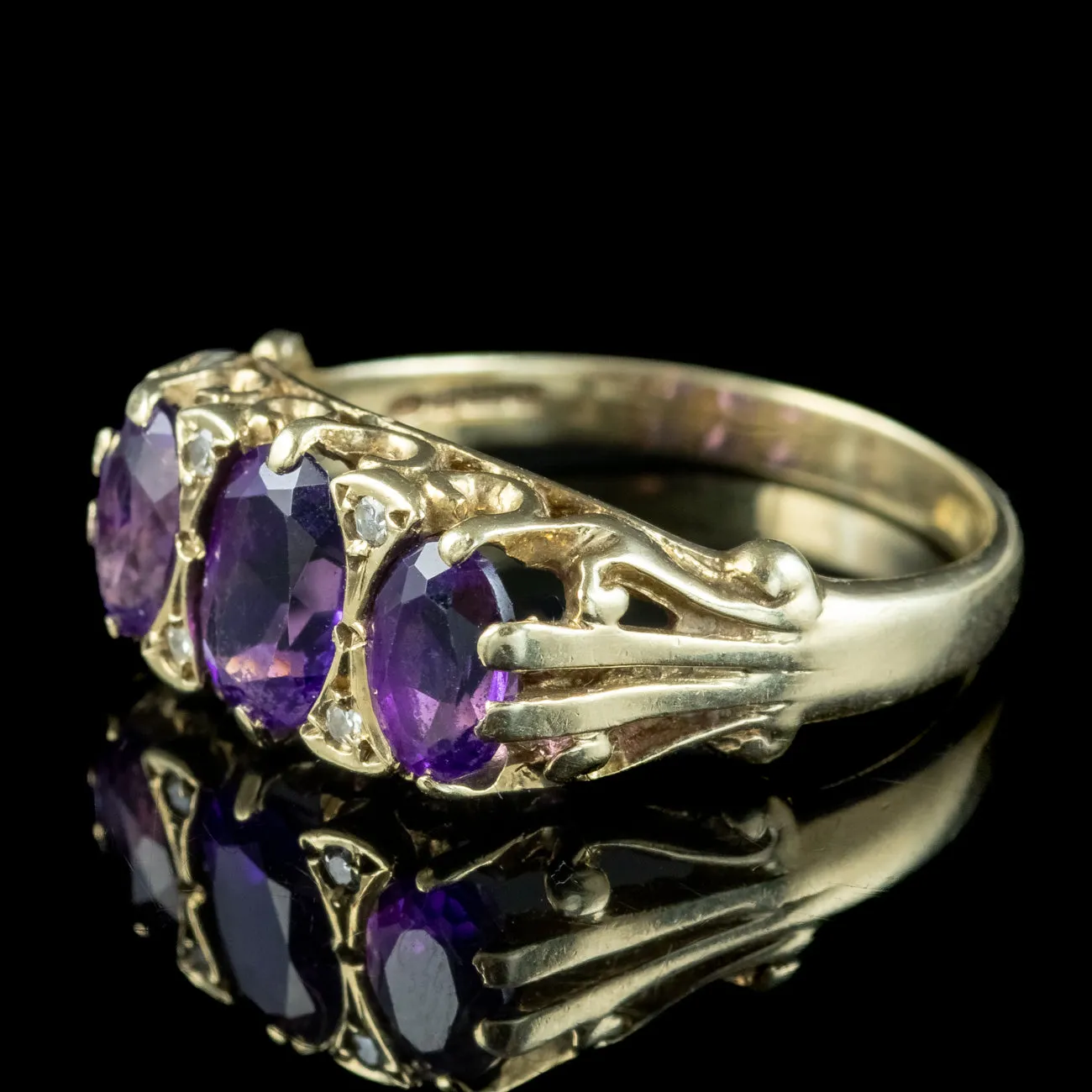 Vintage Amethyst Diamond Trilogy Ring 2ct Amethyst