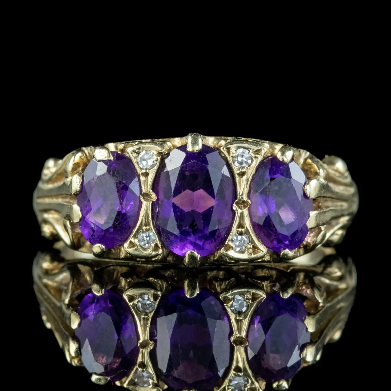 Vintage Amethyst Diamond Trilogy Ring 2ct Amethyst