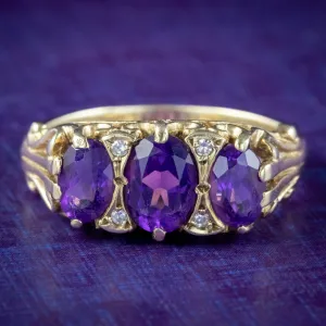 Vintage Amethyst Diamond Trilogy Ring 2ct Amethyst