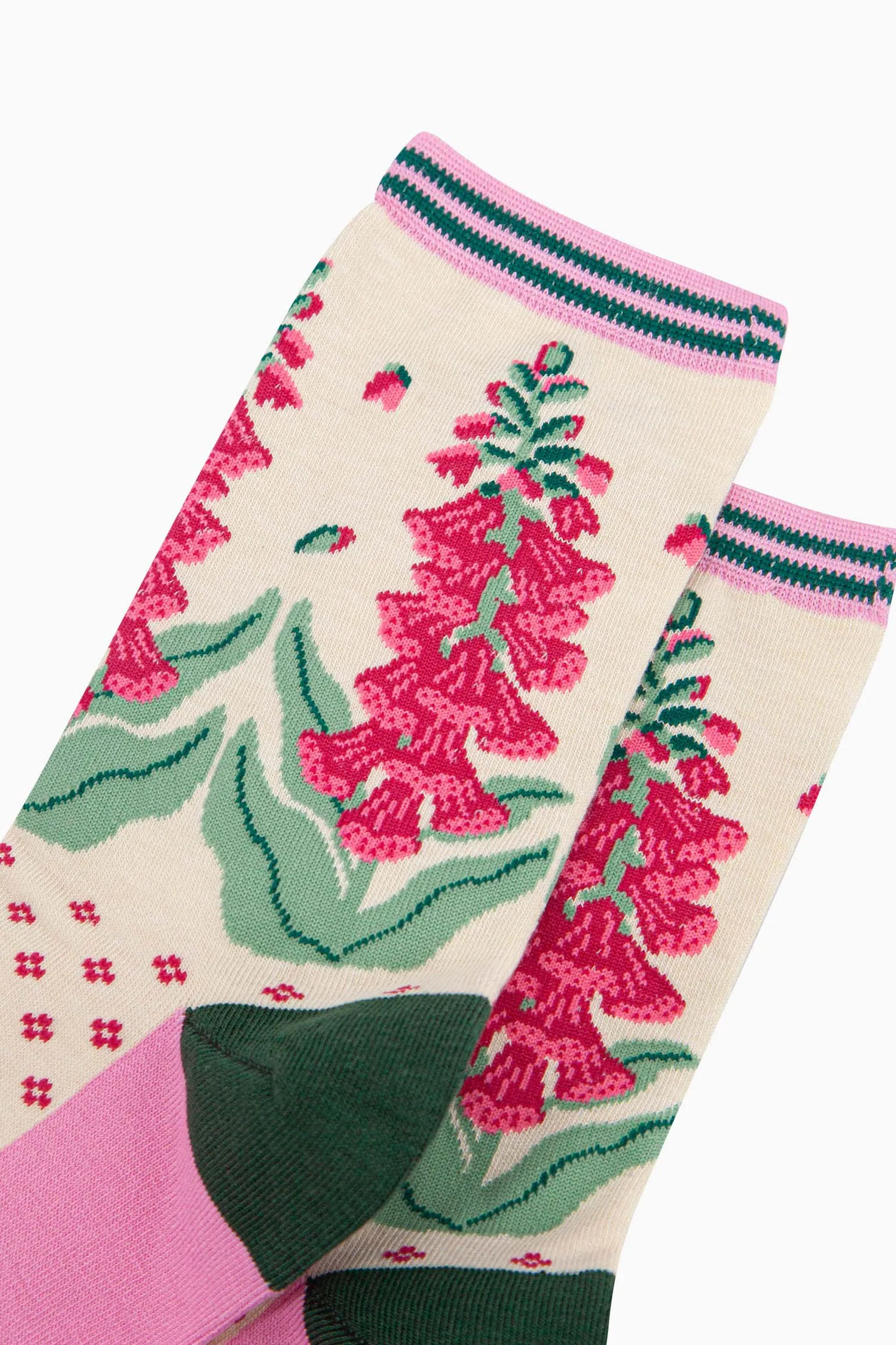 Women's Bamboo Socks - Cream, Foxgloves