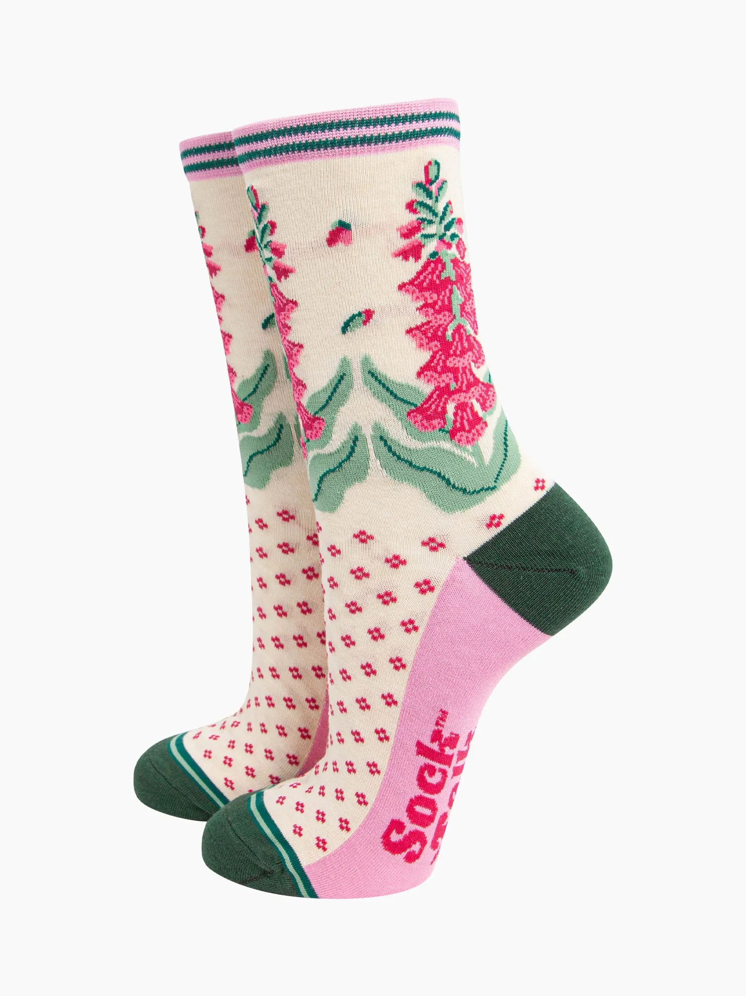 Women's Bamboo Socks - Cream, Foxgloves