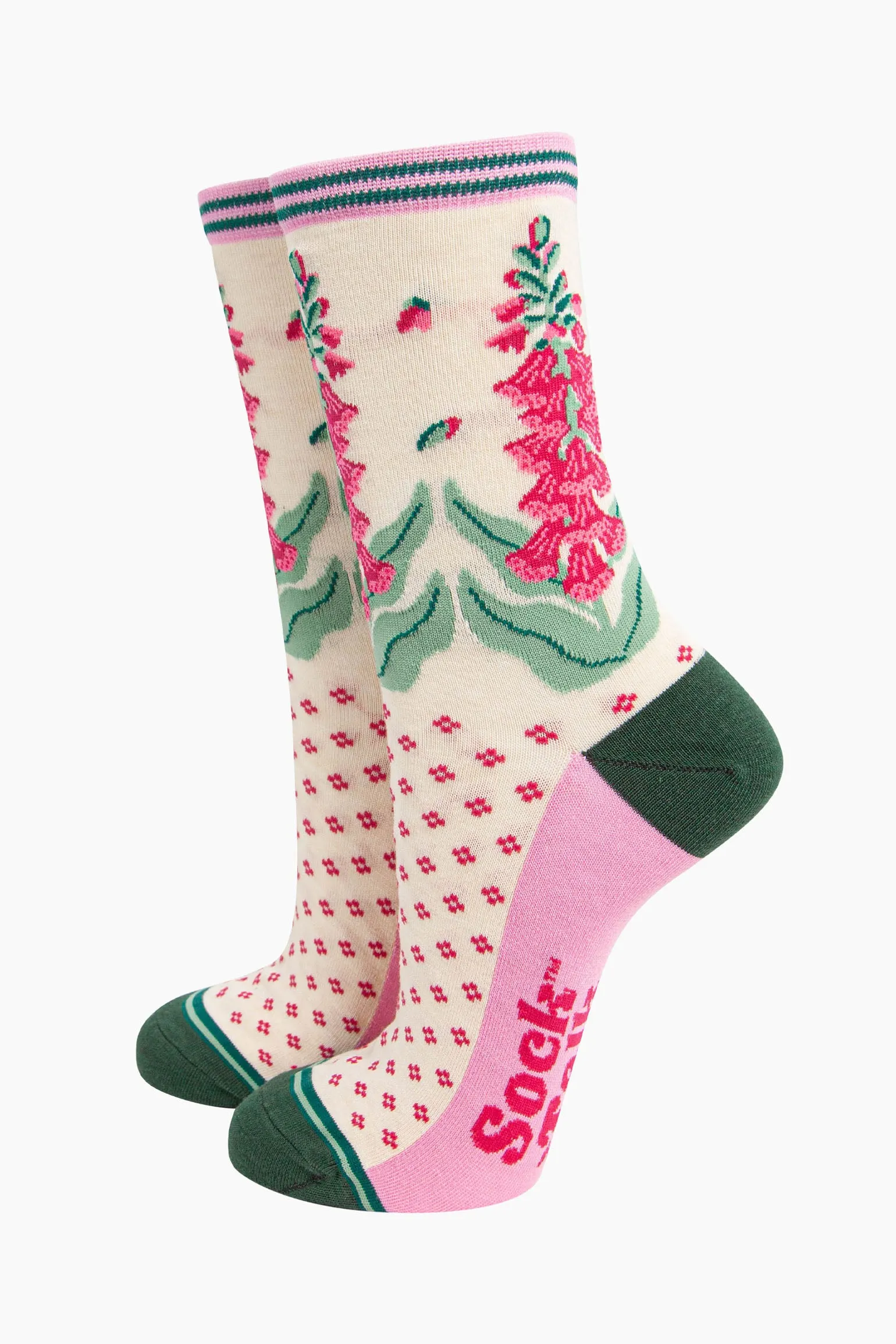 Women's Bamboo Socks - Cream, Foxgloves