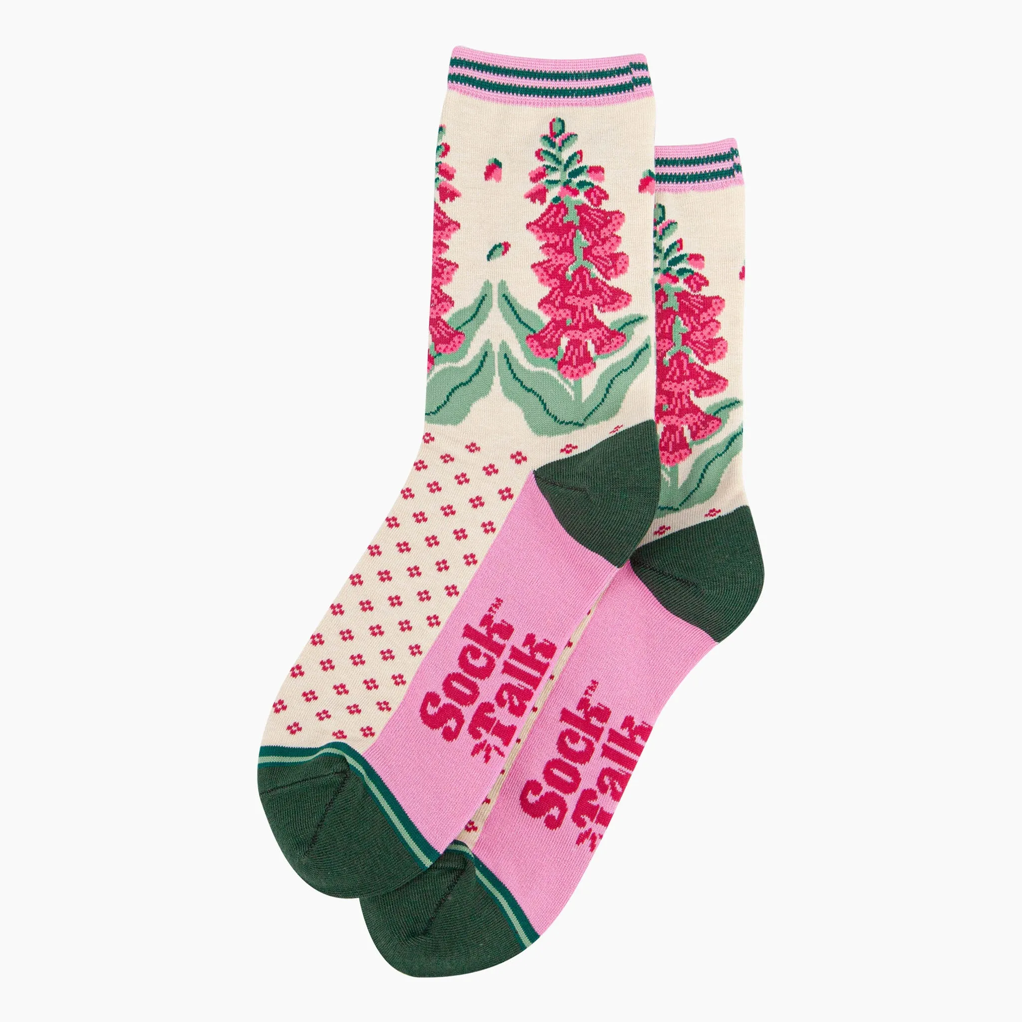 Women's Bamboo Socks - Cream, Foxgloves