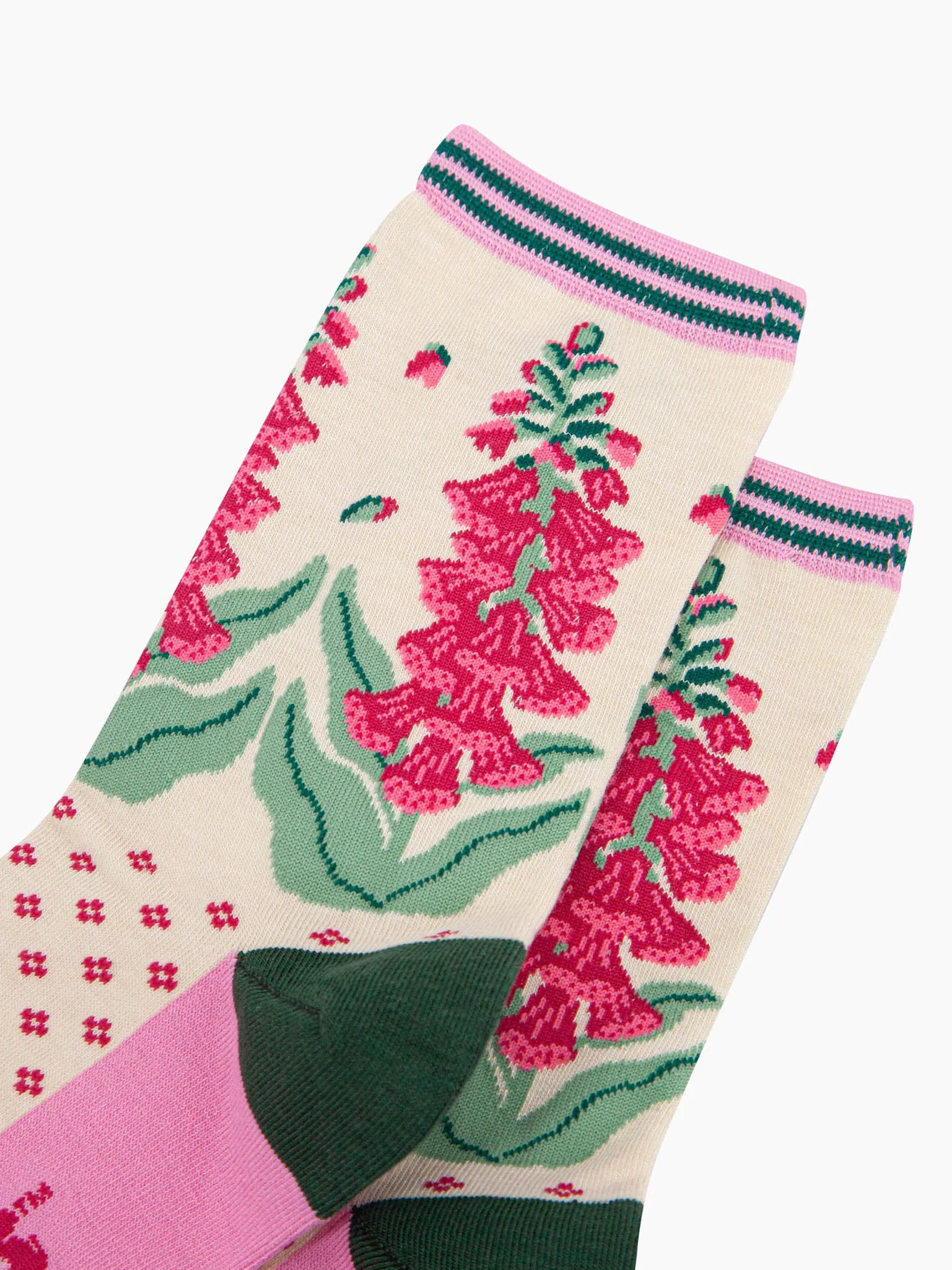 Women's Bamboo Socks - Cream, Foxgloves