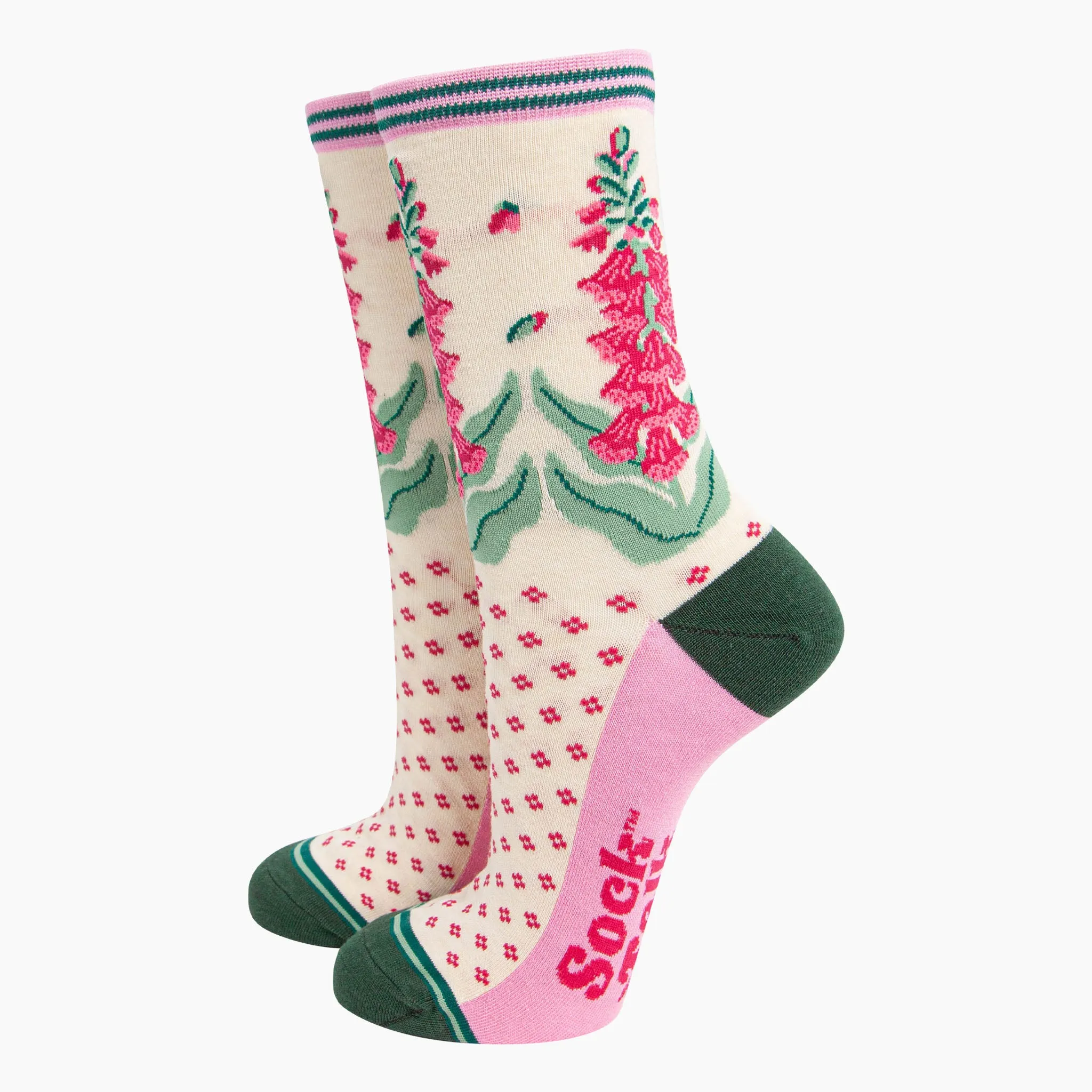 Women's Bamboo Socks - Cream, Foxgloves