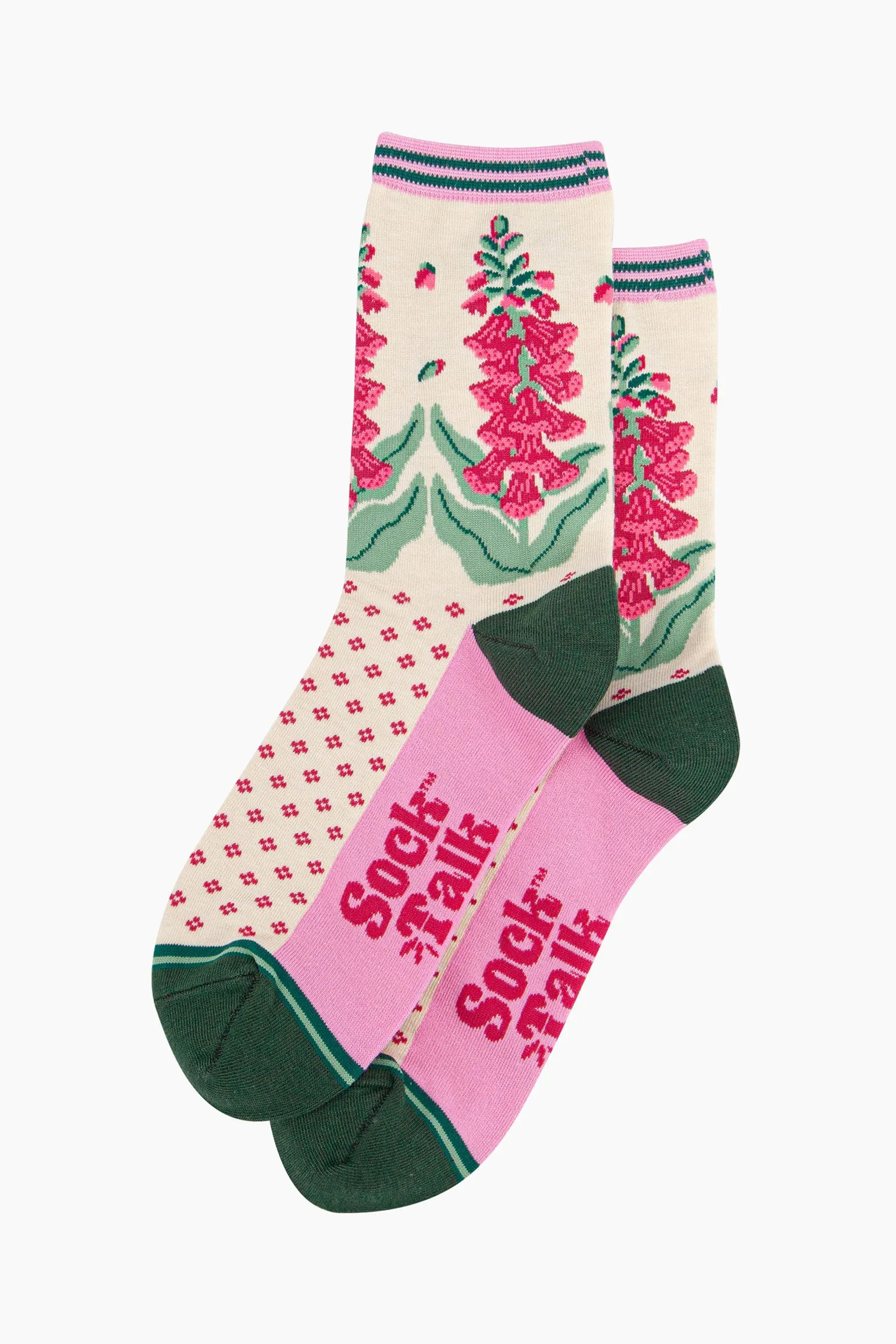 Women's Bamboo Socks - Cream, Foxgloves