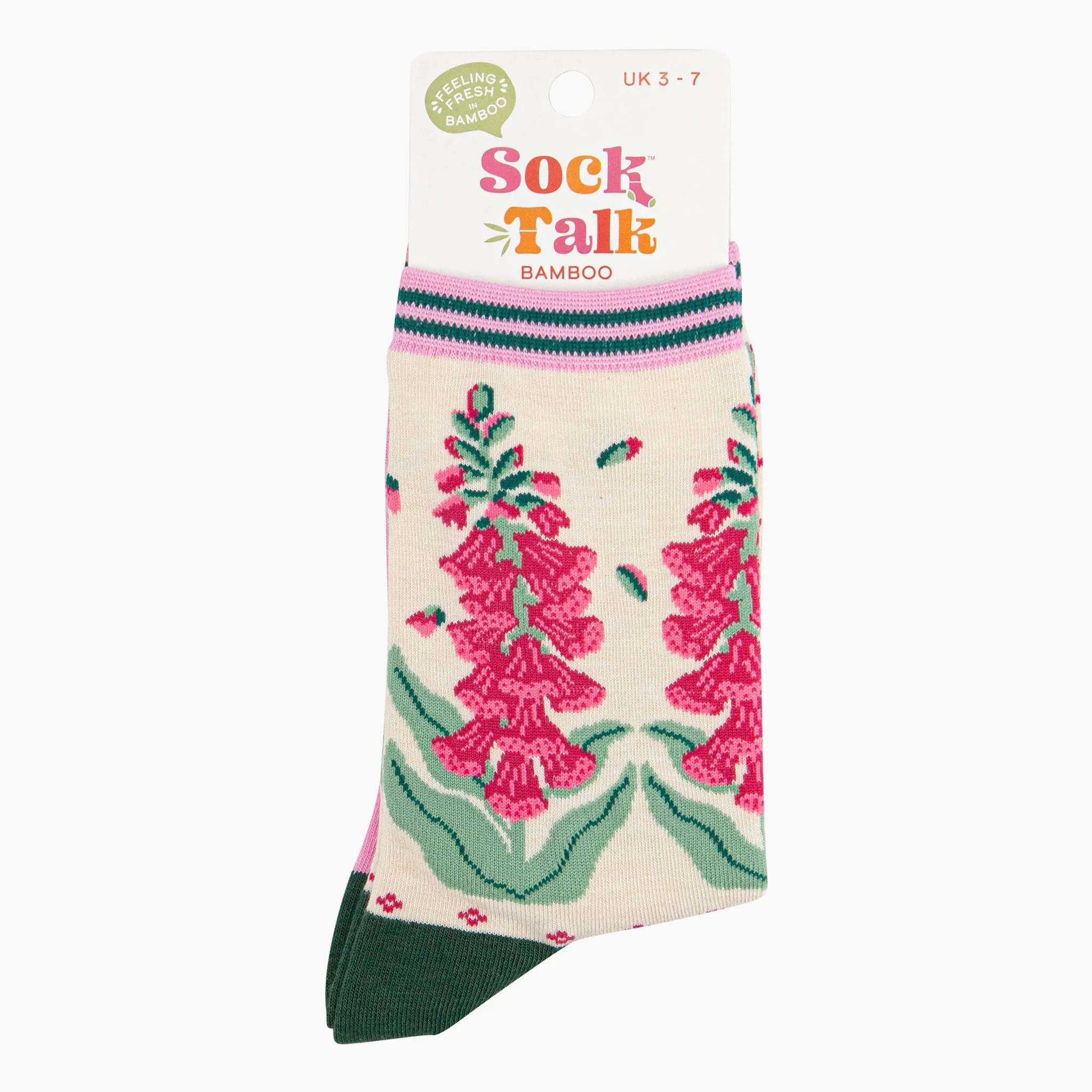 Women's Bamboo Socks - Cream, Foxgloves