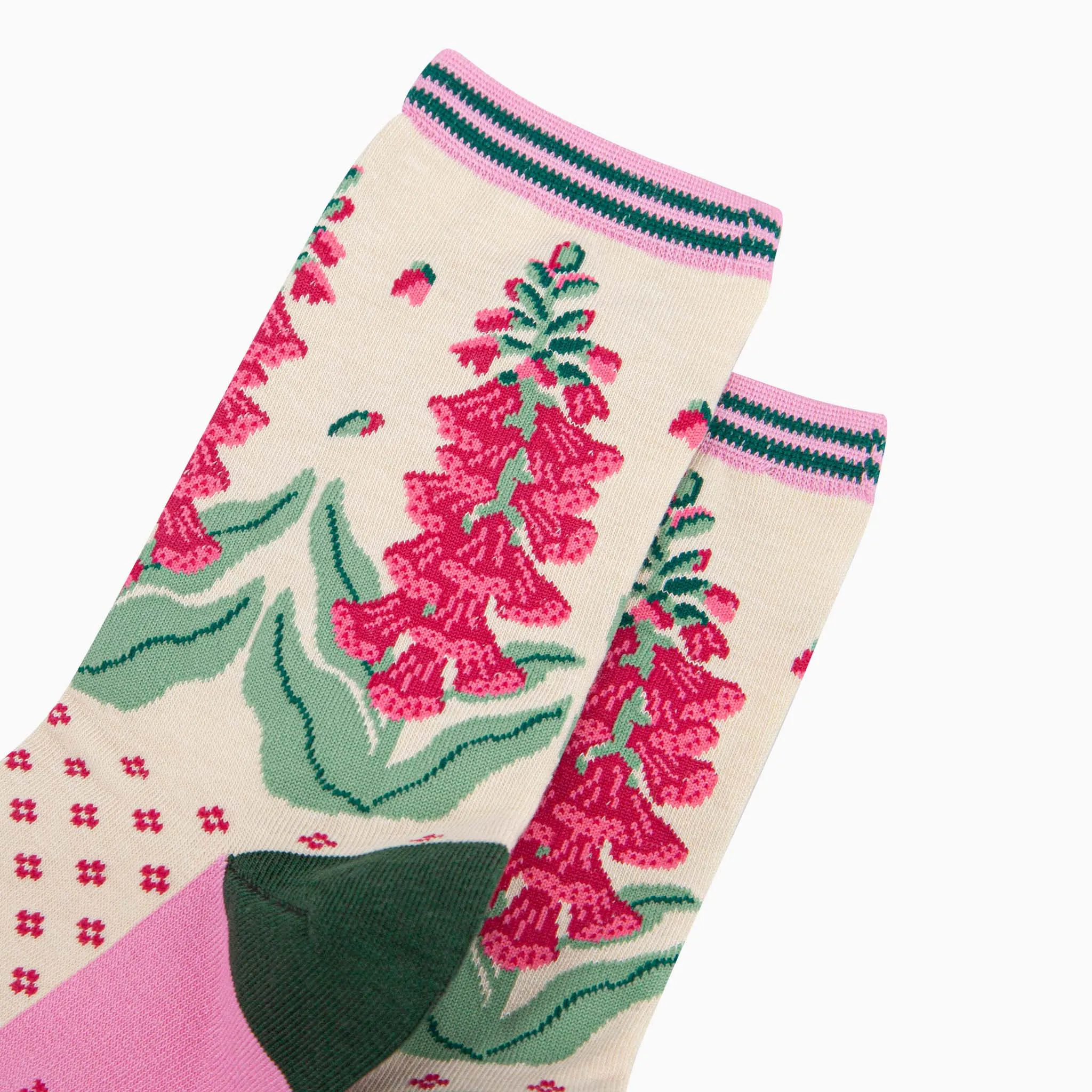 Women's Bamboo Socks - Cream, Foxgloves