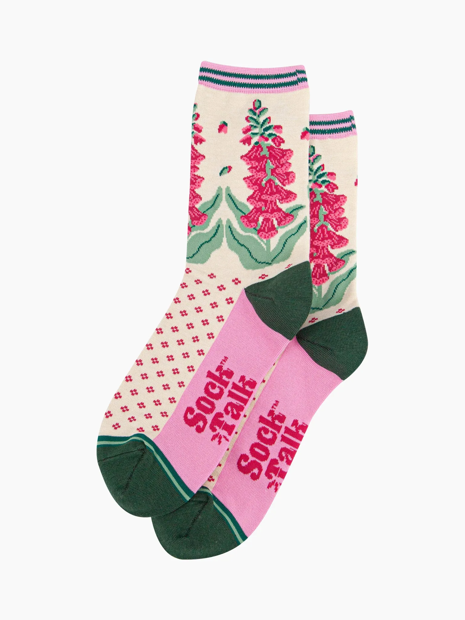 Women's Bamboo Socks - Cream, Foxgloves