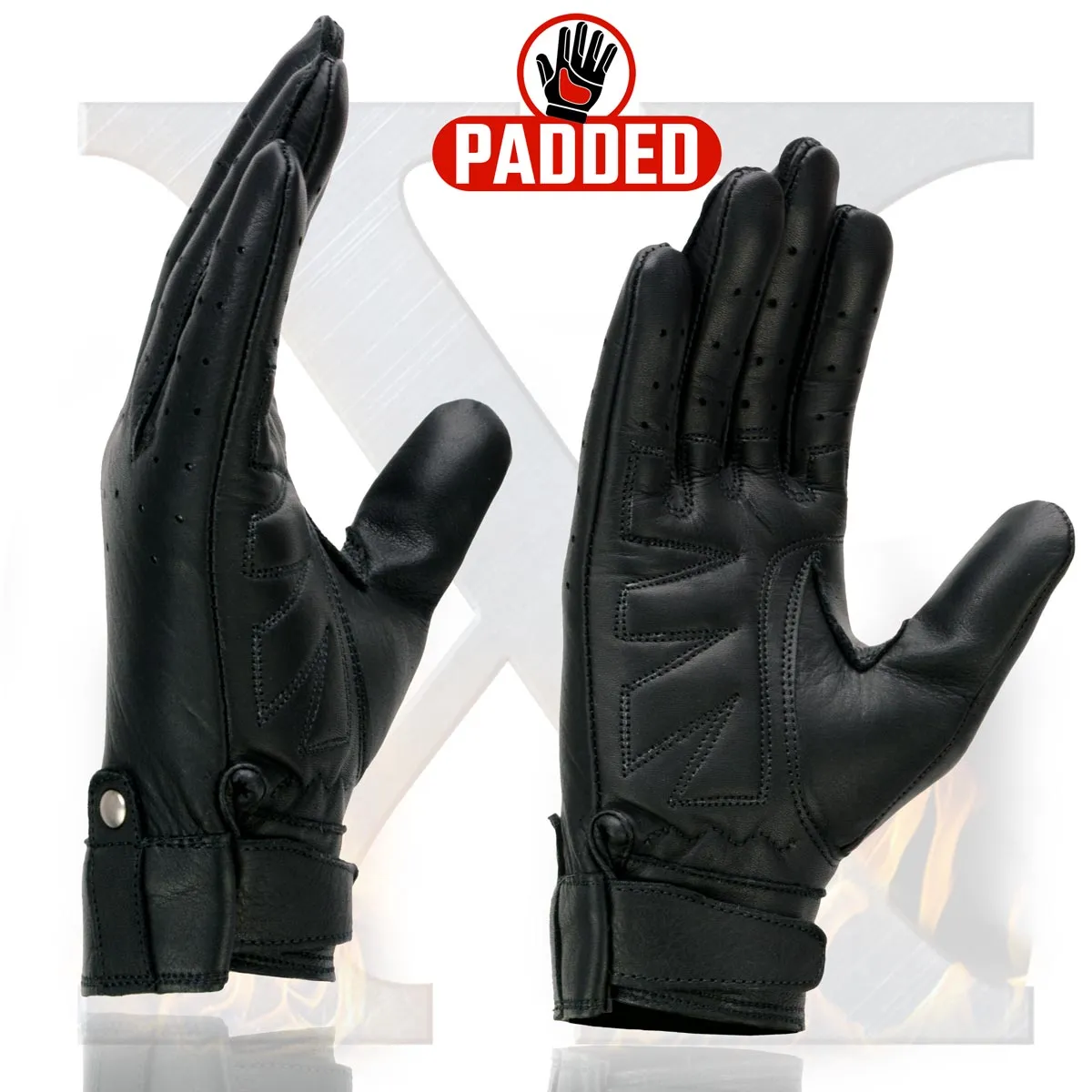 Xelement XG7710 Women's Black Leather 'Driving' Gloves with Perforated Fingers