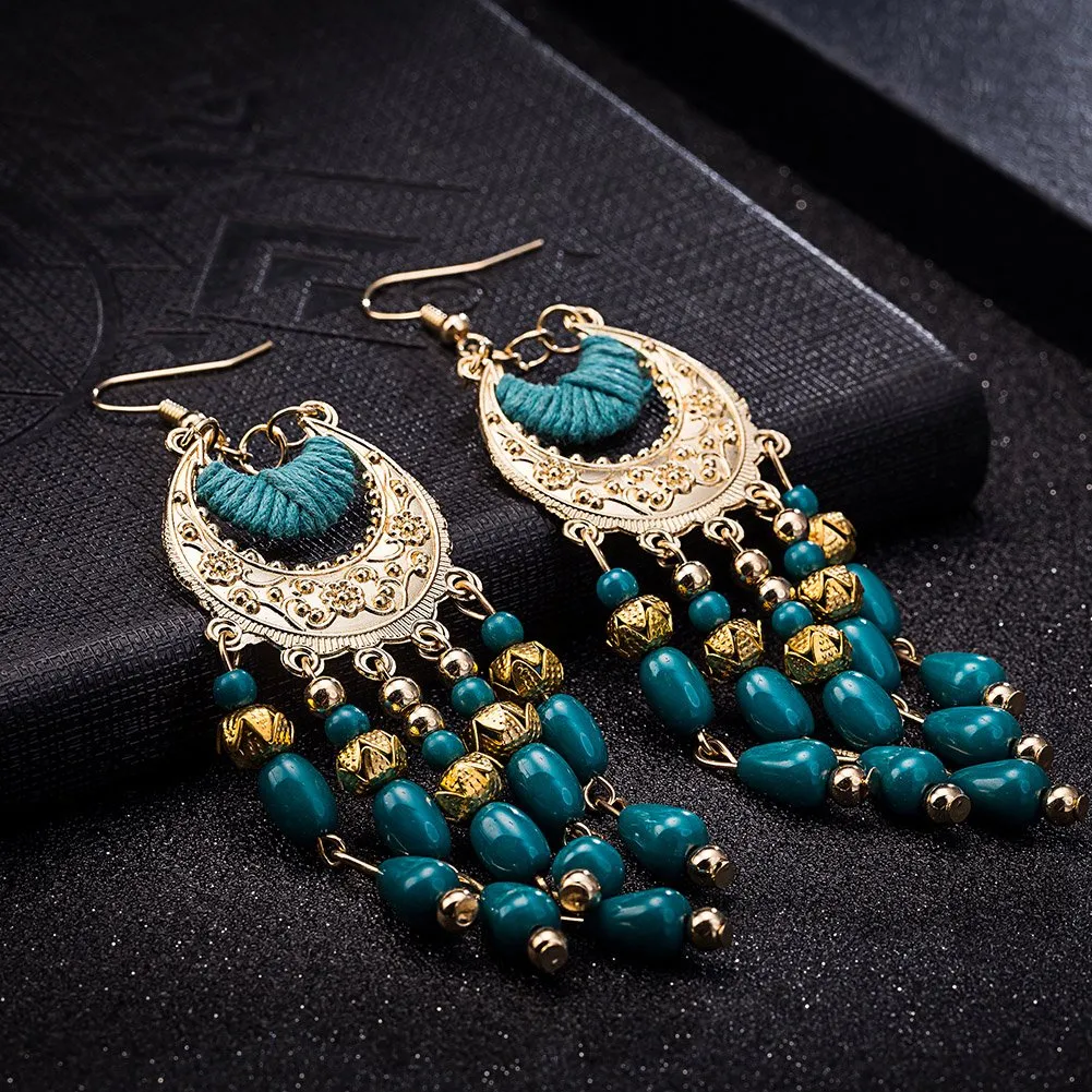 Yellow Chimes Blue Beads Dangle Earrings for Women and Girls