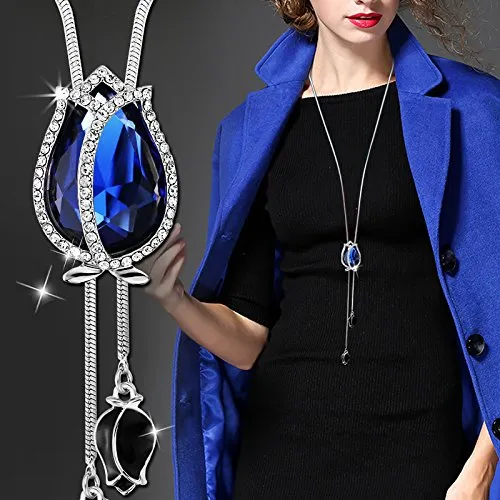 Yellow Chimes Lotus Bud Charm Stlish Crystal Long Chain Pendant Necklace for Women and Girls