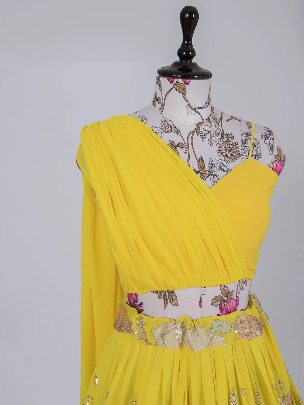 Yellow Color Sequins And Thread Embroidery Work Georgette Lehenga Choli