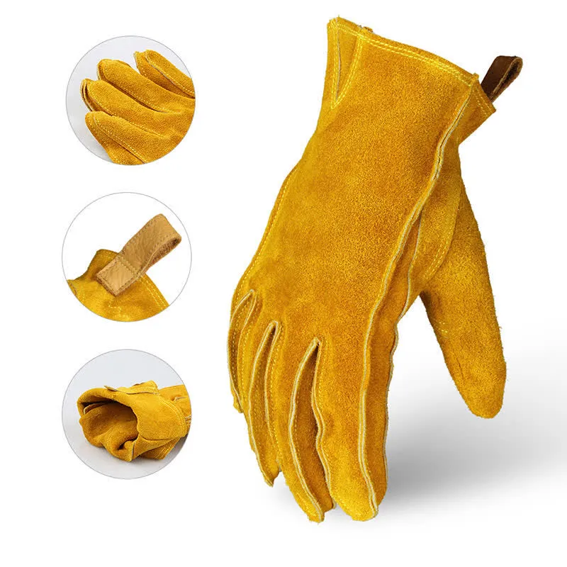 Yellow Cowhide Leather Garden Insulated Work Gloves